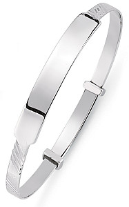 Children's 925 Sterling Silver ID Expandable Diamond Cut Bangle