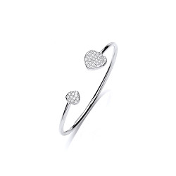 925 Sterling Silver Baby CZ Pave Set Heart Torque Bangle