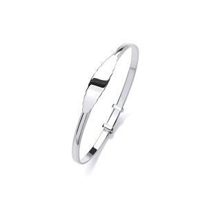 Silver Kids Oval ID Plate Plain Polished Bangle (55mm)