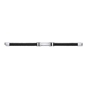 Gents Black Leather & Stainless Steel Bracelet