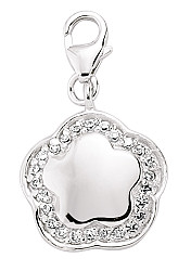 925 Sterling Silver Flower with Cubic Zirconia Charm