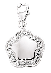 925 Sterling Silver Flower with Cubic Zirconia Charm