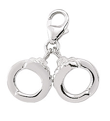 925 Sterling Silver Handcuffs Charm with Cubic Zirconia Stones