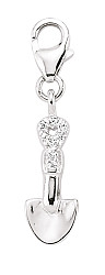 925 Sterling Silver Shovel Charm with Cubic Zirconia Stones