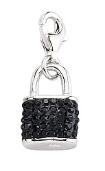 925 Sterling Silver Black Crystal Padlock Charm