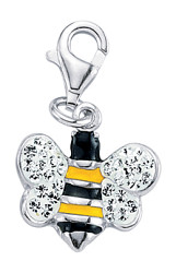 925 Sterling Silver Yellow & Black Crystal Bumble Bee Charm