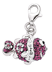 925 Sterling Silver Amethyst & White Crystal Fish Charm