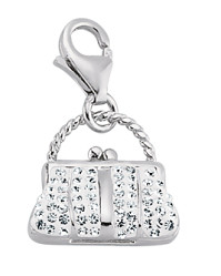 925 Sterling Silver White Crystal Handbag Charm