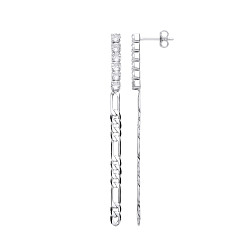 Silver CZ Figaro Chain Drop Earrings