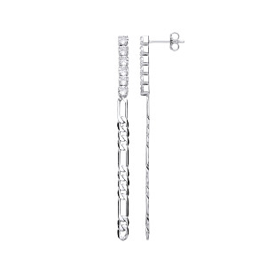 Silver CZ Figaro Chain Drop Earrings