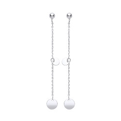 Silver Chain Drop Disc Earrings