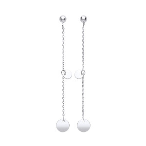 Silver Chain Drop Disc Earrings