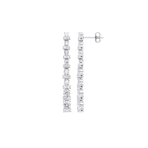 Silver CZ Tennis Drop Earrings