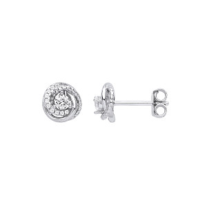 Silver CZ Fancy Knot Style Stud Earrings