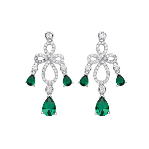 Silver CZ & Emerald Fancy Drop Earrings