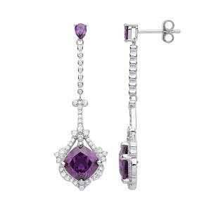 Silver CZ & Amethyst Fancy Drop Earrings