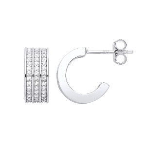 Silver CZ 3 Row Half Hoop Earrings