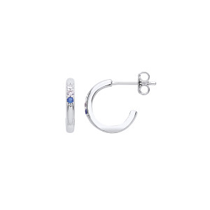 Silver CZ & Sapphire Half Hoop Earrings