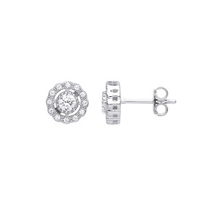 Silver CZ Fancy Stud Earrings