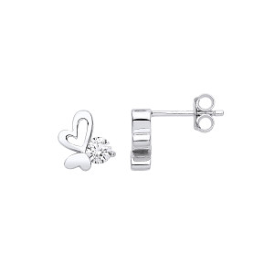 Silver CZ Fancy Heart Stud Earrings