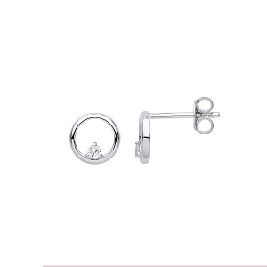 Silver CZ Circle Stud Earrings