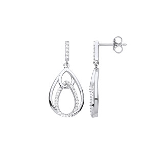 Silver CZ Triple Pear Drop Entwined Drop Earrrings