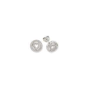 Silver CZ Fancy Heart Circle Stud Earrings