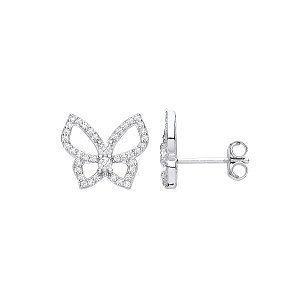 Silver CZ Butterfly Stud Earrings