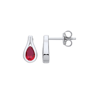 Silver Ruby Tear Drop Stud Earrings