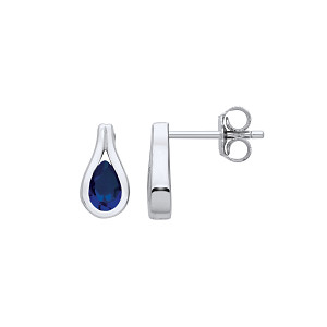Silver Sapphire Tear Drop Stud Earrings