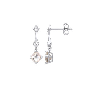 Silver CZ & Green Amethyst Fancy Drop Earrings