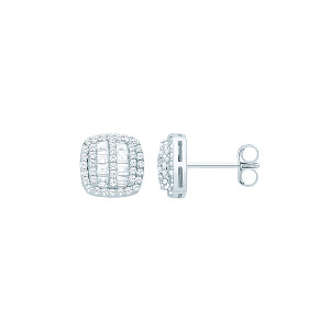 Silver CZ Fancy Square Baguette Stud Earrings