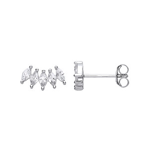 Silver CZ Fancy Marquise Curve Stud Earrings