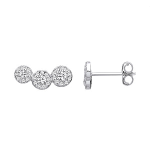 Silver CZ 3 Circle Stud Earrings