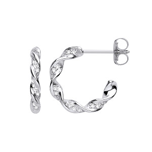 Silver Frosted Twist Hoop Earrings