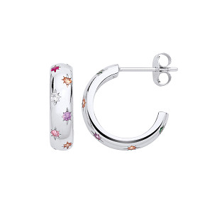 Silver CZ Multicolour Dome Half Hoops