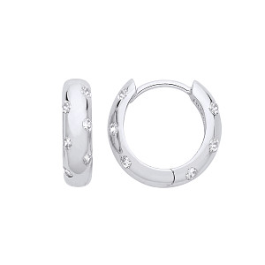 Silver CZ Dome Huggie Hoop Earrings
