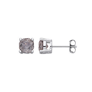 Silver 6mm Rose Cut Octagonal Studs - Grey Black