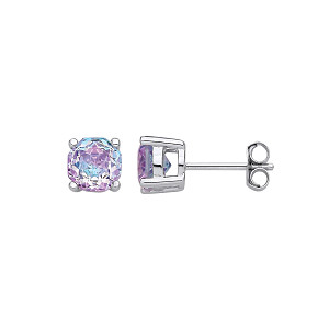 Silver 6mm Rose Cut Octagonal Studs - Lavender Blue