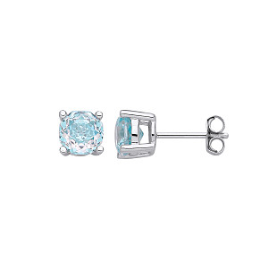Silver 6mm Rose Cut Octagonal Studs - Sky Blue