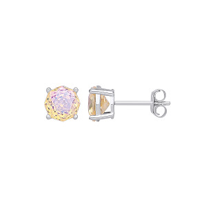 Silver 6mm Rose Cut Octagonal Studs - Yellow