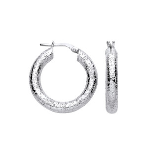 Silver Textured Glittery Finish Hoop Earrings