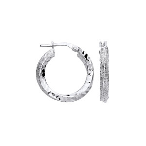 Silver Textured Glittery Finish & Polished Twist Hoop Earrings