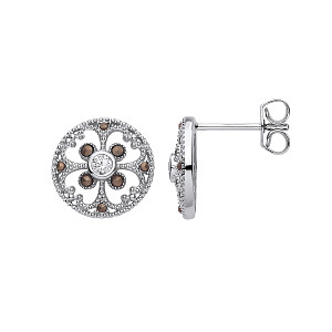 Silver CZ Filigree Floral Stud Earrings