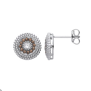 Silver CZ Circle Band Stud Earrings