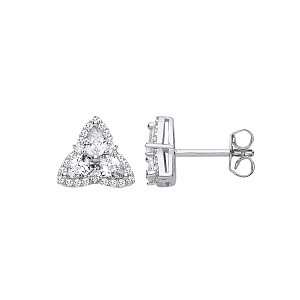 Silver CZ Triple Heart Cluster Stud Earrings