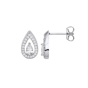 Silver CZ Pear Drop Stud Earrings