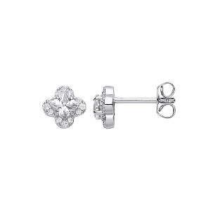Silver CZ Flower Stud Earrings