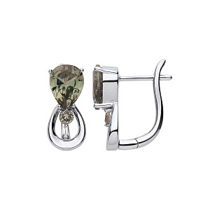 Silver Green Amethyst Pear Drop Earrings