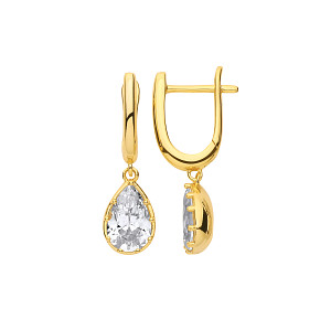 Gold Plated CZ Pear Drop Earrings